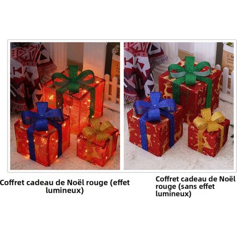 Ensemble de 3 Boîtes Cadeaux Pliables avec Lumières LED et Télécommande – Décoration de Noël et Anniversaire, Modèle Renne Rouge (S/M/L), 8 Modes d'Éclairage-lsw