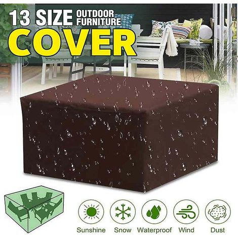 Housse imperméable marron pour ensemble de mobilier de jardin (canapé d'angle, table et chaises). Dimensions : 126 x 126 x 74 cm. (1/5)