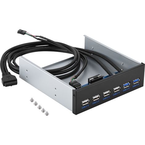 Panneau avant métallique USB Hub 6 ports : 2 USB 3.0 + 4 USB 2.0, adaptateur 19 broches (1/5)
