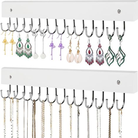 Porte-bijoux Murale - Support Bois avec 28 Crochets pour Colliers Bracelets Boucles d Oreilles Anneaux - Organisation Verticale Espace Economique - Lot de 2 (1/5)