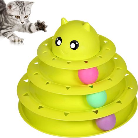 Jouet pour chat, jouet interactif à 3 niveaux avec trois balles colorées, en polypropylène (PP), plus durable et résistant. (1/4)