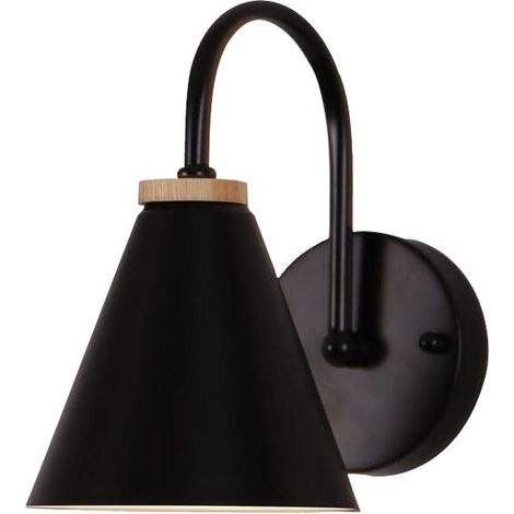 Applique Murale Moderne En Bois Applique Murale Minimaliste Rétro (Noire) Lampe Murale Nordique Pour Salon Chambre Étude Porche Couloir E27 (1/5)