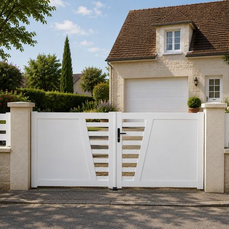 Portail battant manuel PVC blanc structure renforcée H 160 x L 350 cm CAMBRAI (1/5)
