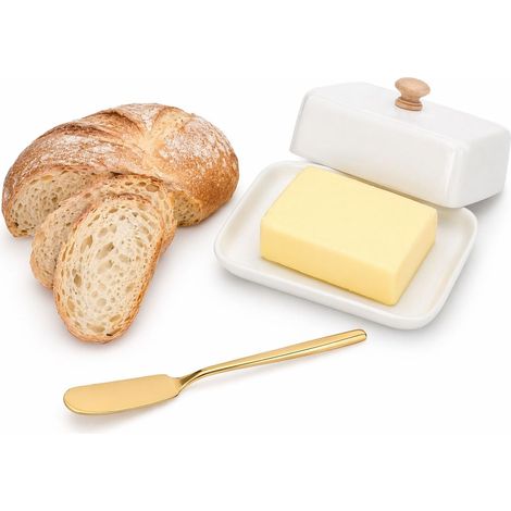 beurrier blanc porcelaine beurrier ceramique céramique avec couvercle épaissi convient aux réfrigérateurs lave-vaisselle et fours à micro-ondes