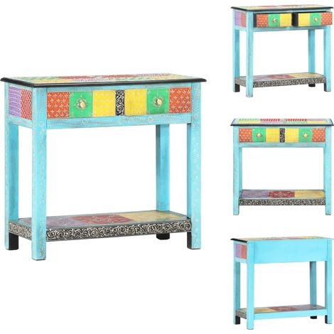 Table console peinte à la main 80x35x75 cm Bois de manguier - Table Basse - Table D'appoint - Meuble Déco - Table Vintage - Mobilier Retro (1/5)