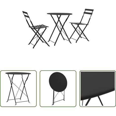 vidaXL Balkonbistro - 3-tlg. Bistro-Set Stahl Schwarz (1/5)