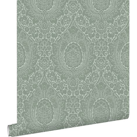 papier peint ornement vert grisé - ESTAhome (1/5)