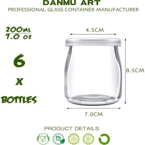 Pots en verre de 200 ml pour pouding au yaourt avec couvercles en plastique, mini-gobelets, petites bouteilles en verre (1/3)