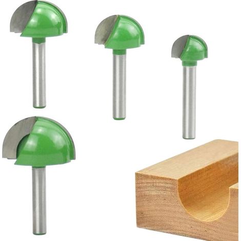 Lot de 4 fraises à queue de 6 mm Core Box Bits, fraises à rainure ronde CNC pour le travail du bois, fraises à fond rond de 16 mm/22 mm/25 mm/32 mm pour le travail du bois (1/5)