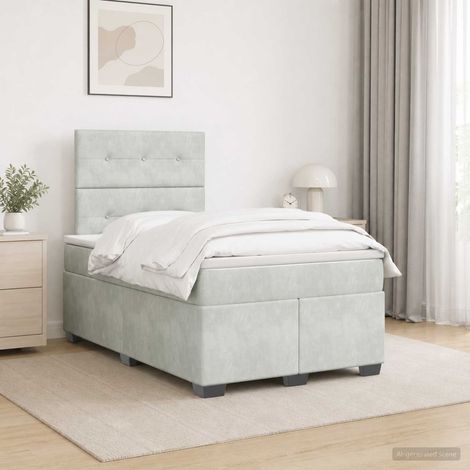 vidaXL Lit boxspring avec matelas Gris clair 120 x 190 cm Velours (1/5)