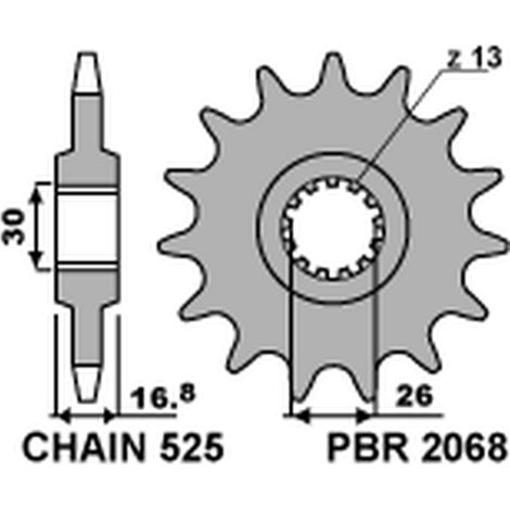 Pignon avant PBR JTF1370 16 pouces pour Honda CBR 600F, CBR 600RR et CBF 600 (acier).