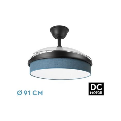 Ventilator DC FASHION FAN - Schwarz mit drei ABS-Klappflügeln und blauem Diffusor 6 einstellbare Geschwindigkeiten 3 Temperaturen ofLight mit Timer und Fernbedienung im Lieferumfang (1/2)