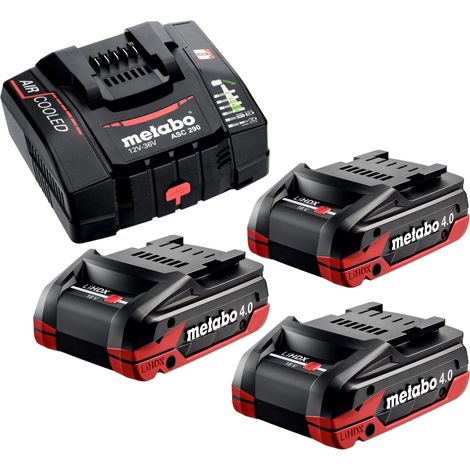 Set base Metabo 3x batteria LiHDX 18 V 4,0 Ah ( 3x 624974000 ) + caricatore ASC 290 ( 627370000 )