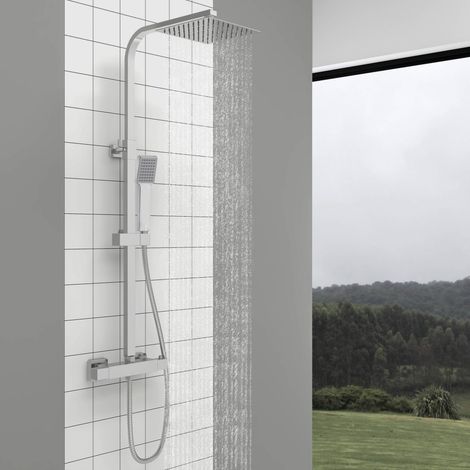 AICA Thermostatic Exposed Shower Mixer Bathroom Valve Square Twin Head Set (1/5)