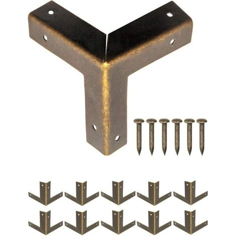 Set mit 10 antiken Eckenschützern aus Metall für Möbel, Kantenschutz für Kisten und Möbel – Vintage-Stil aus gealtertem Messing – 32 x 32 mm (1/5)