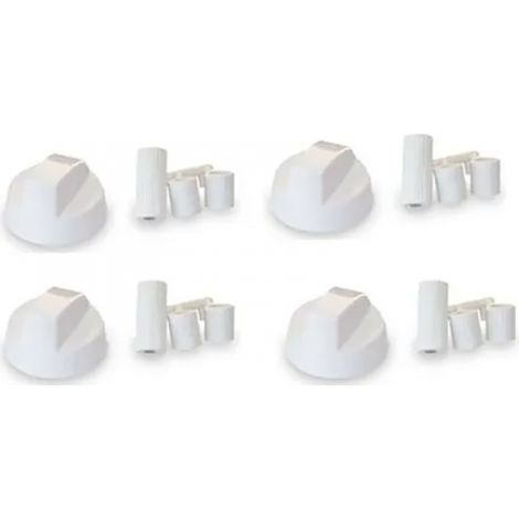 Juego 4 Mandos Universales para Cocina y Encimera  Color Blanco  Adaptadores para Vástago en "D"