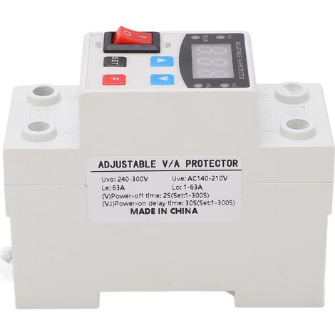 Protecteur de surtension et sous-tension réglable, affichage numérique de tension et courant, dispositif de protection 1-63A 240-300V (1/5)