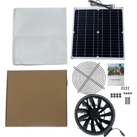 Ortviai Ventilateur d’Évacuation Solaire 30 W – 25 cm, Étanche IP65, pour Serre, Poulailler, Abri ou Chien