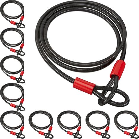 Set of 10 Relaxdays Loop Cable Locks, 2 m, For Bicycle & Luggage, Sleeved Loop Steel Cable, Long Bike Lock, Black (1/5)