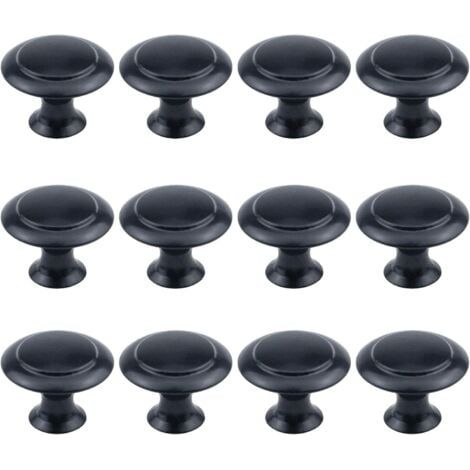 Lot de 12 boutons ronds de 2,5 cm de diamètre, matériel d'armoire noir plat avec vis de montage (1/3)