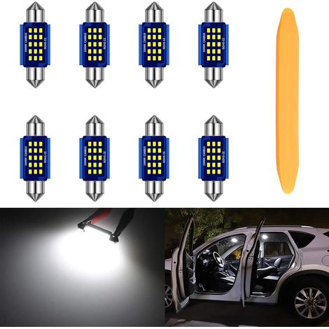 C5W LED Bulbs 39 mm White 12 V 24 V, 6418 6461 Festoon C5W Car Bulb, 330LM 1.5W 15SMD 2016 LED Chipsets, Canbus, for Interior Lighting License Plate Lighting (8 Pieces) (1/5)