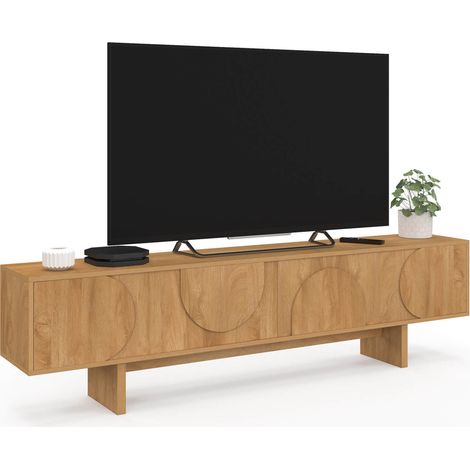 Meuble TV 180 cm ARVIN 2 portes avec reliefs arrondis bois clair (1/5)