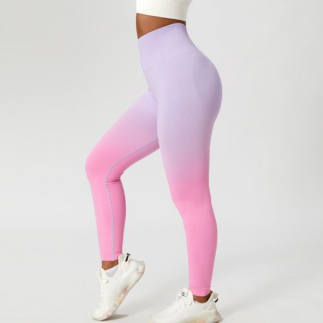 Leggings élastiques sans coutures pour femme, taille haute, pantalon de sport moulant pour fitness, course à pied et gym, violet clair et rose, taille M (1/4)