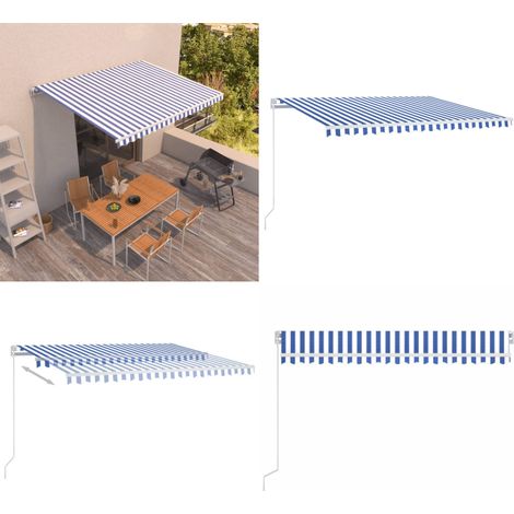 Auvent manuel rétractable 450x350 cm Bleu et blanc - Auvent rétractable - Auvent patio (1/5)