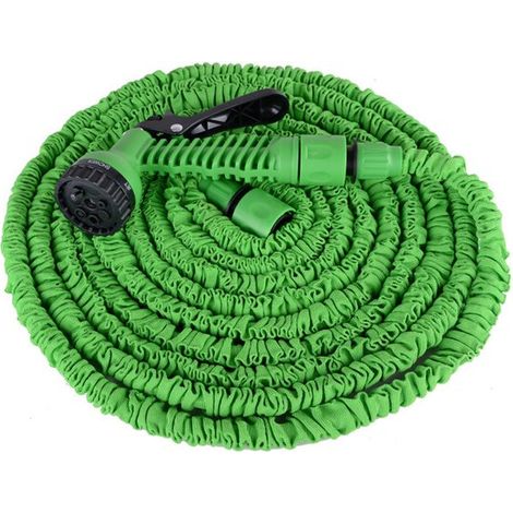 Manguera de jardín flexible de 15 metros, color verde, incluye boquilla pulverizadora (1/4)