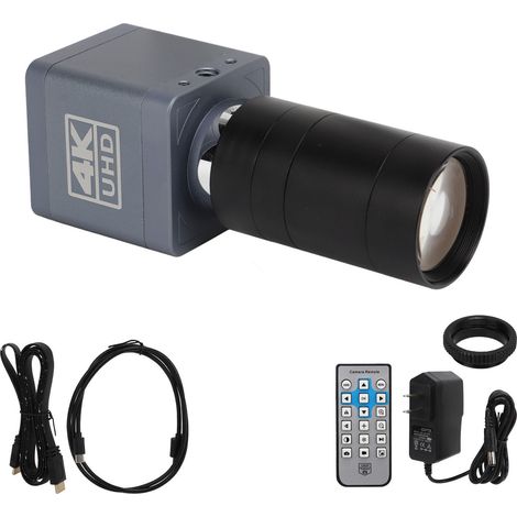 Caméra numérique microscope 4K 2160P USB industrielle, oculaire électronique vidéo avec objectif 6mm‑60mm F1.6 pour caméras de sécurité IP, prise UE 100‑240V AC (1/5)