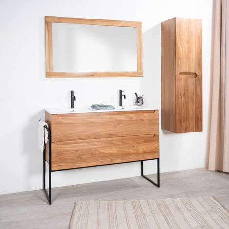 Meuble salle de bain en teck et céramique Vila 120cm (1/5)