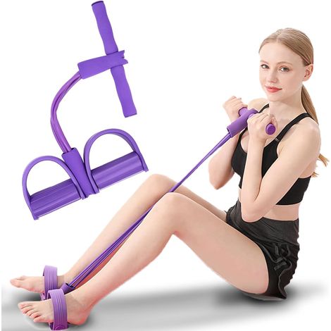 4Tubes Bande Élastique Musculation, Multifonction Bandes Mise à Niveau avec Pédales Poignées Cordes à Étirer, Bande Elastique Musculation Elastique Fitness pour Domicile Gymnase Bureau(Violet) (1/5)