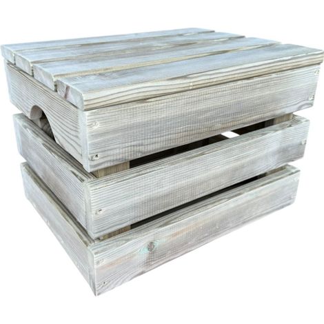 Large Slatted Wooden Storage Crate for Indoor or Outdoor Use - L60 x W37 x H31 cm