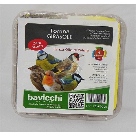TORTINA GIRASOLE PER UCCELLI  SELVATICI DA 315G DI BAVICCHI