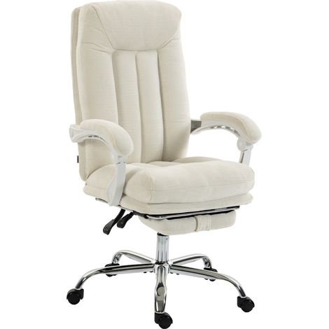 Chaise bureau inclinable en chenille. repose-pieds crème. douceur incomparable pour le confort. confort prolongé pour vos journées de travail à la maison (1/5)