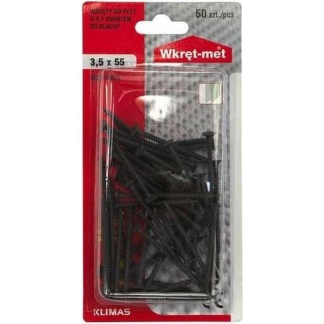 Schrauben zur Befestigung von Gipskartonplatten an Metall, 3,5 x 55 mm, 50 Stück