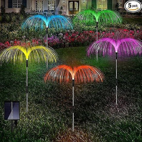 Lot de 4 lampes solaires d'extérieur, 7 couleurs changeantes, 2 modes d'éclairage, étanches, décoratives pour jardin, terrasse, allée. (1/5)