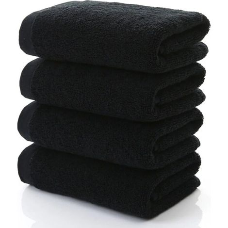 Serviette de bain en coton pur, grande taille - JINFGERNE - séchage rapide, douce et luxueuse, couleur noire, idéale pour les mains et le corps