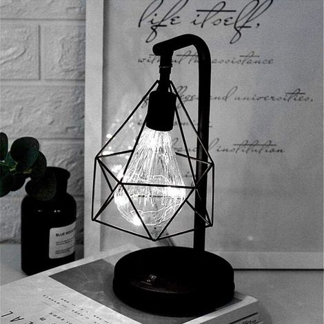 Lampe de table décorative,Rétro Atmosphère Lampe,Lampe de bureau en métal Forme de diamant Ampoule lampe de table lumière de nuit décoration lampe cadeau jouet, à Pôles (Lumière Blanc)-Fei Yu (1/5)