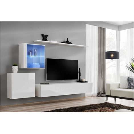 Ensemble meuble TV mural  - Switch XV - 250 cm  x 150 cm  x 40 cm - Blanc - Livraison gratuite