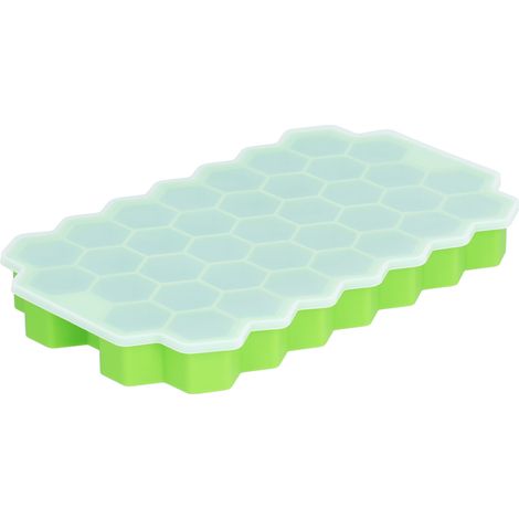 Moule à glaçons en forme de nid d'abeille 37 cavités avec couvercle en silicone alimentaire, bac à glaçons réutilisable pour bar et maison, vert (1/5)