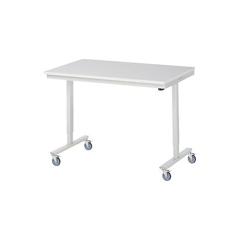 Mesa de trabajo de altura regulable eléctricamente  rodante 