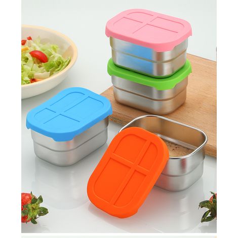 Coffret de 4 boîtes à goûter - Boîtes à goûter - Organisateurs de repas portables - Organisateurs pour sauces - 230 ml - Couleurs variées - Acier inoxydable/silicone (1/2)
