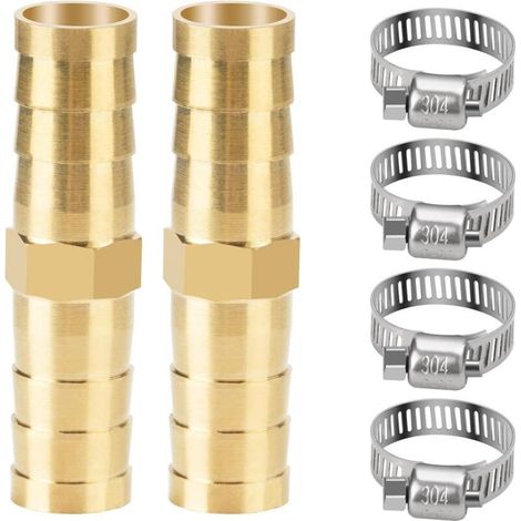 Connecteur de Tuyau en Laiton de 10mm 2 Pièces avec 4 Colliers de Tuyau en Acier Inoxydable pour l'eau/le carburant/l'air (1/5)