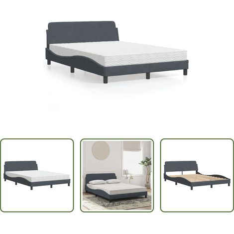 vidaXL Matratze mit Schaumstoff - Bett mit Matratze "Dover" Dunkelgrau 140x190 cm Samt (1/5)