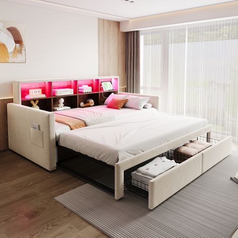 letto letto camera estraibile con cassetti beige OKMYHOME (1/4)