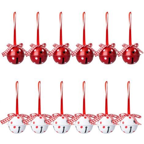 Ensemble de 12 cloches de Noël et grelots, décorations d'arbre de Noël, motif à pois, ornements pendentifs de grelots rouges et blancs (1/3)