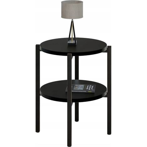Table de chevet ronde loft avec étagère 35x35x46 cm métal noir (1/5)