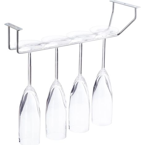 Support à verres à vin pour 4 verres, apparence en acier inoxydable, support de bar, suspendu, 33,5 cm, argent (1/5)