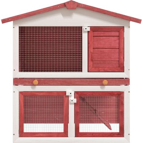 Maison Exclusive - Conigliera per Esterni con 3 Porte Rossa in Legno (1/5)